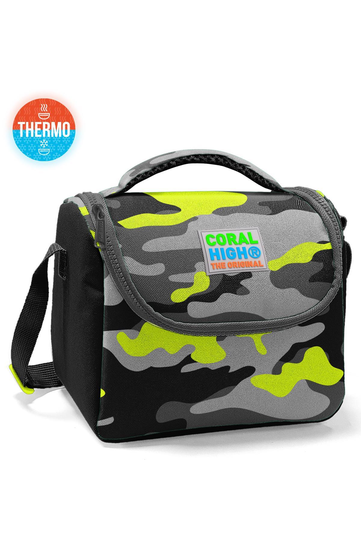 Coral High Kids Siyah Gri Kamuflaj Desenli Thermo Beslenme Çantası 11816