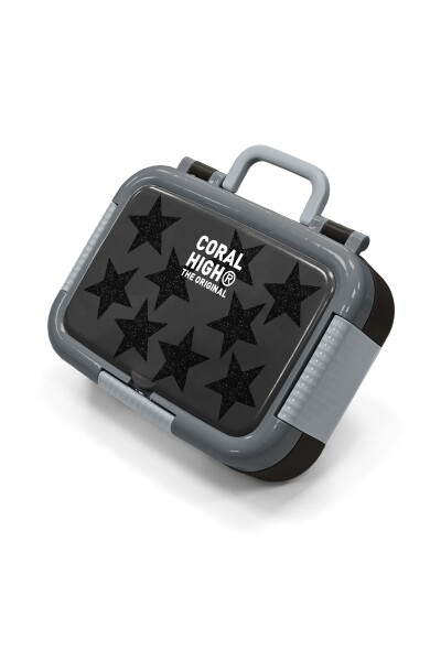 Coral High Kids Siyah Gri Yıldız Desenli Paslanmaz Çelik Beslenme Kabı 39137 - 1