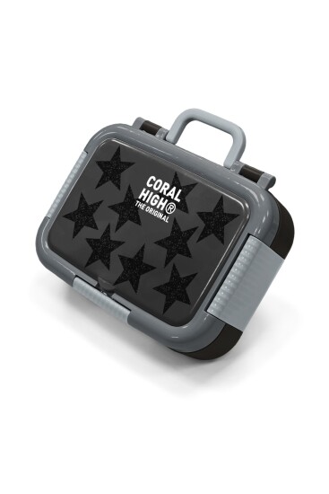 Coral High Kids Siyah Gri Yıldız Desenli Paslanmaz Çelik Beslenme Kabı 39137 - 1