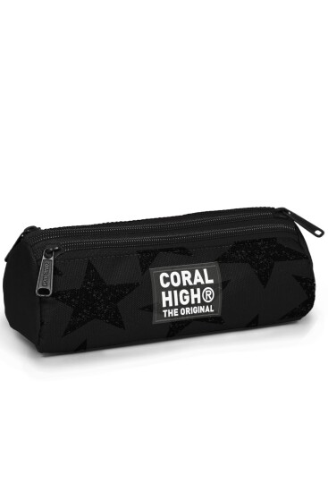 Coral High Kids Siyah Gri Yıldız Desenli Üç Bölmeli Kalem Çantası 31037 