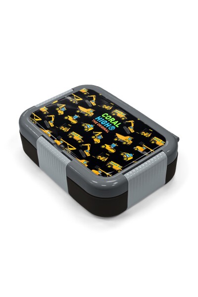 Coral High Kids Siyah İş Makinaleri Desenli Paslanmaz Çelik Beslenme Kabı 39225 - 2