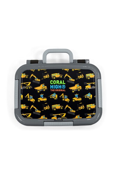 Coral High Kids Siyah İş Makinaleri Desenli Paslanmaz Çelik Beslenme Kabı 39225 - 5