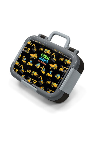 Coral High Kids Siyah İş Makinaleri Desenli Paslanmaz Çelik Beslenme Kabı 39225 - 1