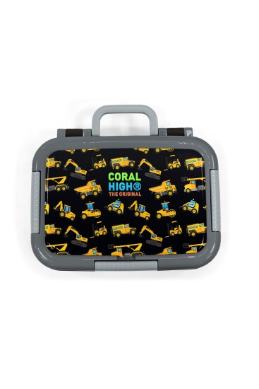Coral High Kids Siyah İş Makinaleri Desenli Paslanmaz Çelik Beslenme Kabı 39225 - 5