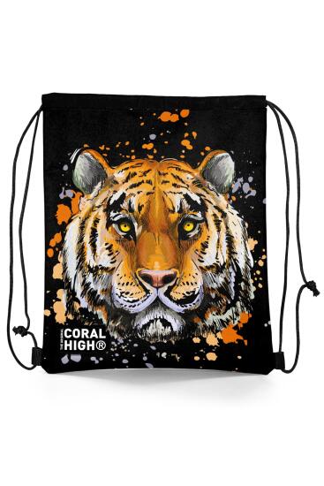 Coral High Kids Siyah Kaplan Desenli İpli Büzgülü Sırt Çantası 22487 