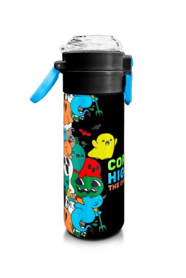 Coral High Kids Siyah Karikatür Çizgili Desenli Pipetli ve Direkt İçim Çelik Termos 500 ml 31990 - 2