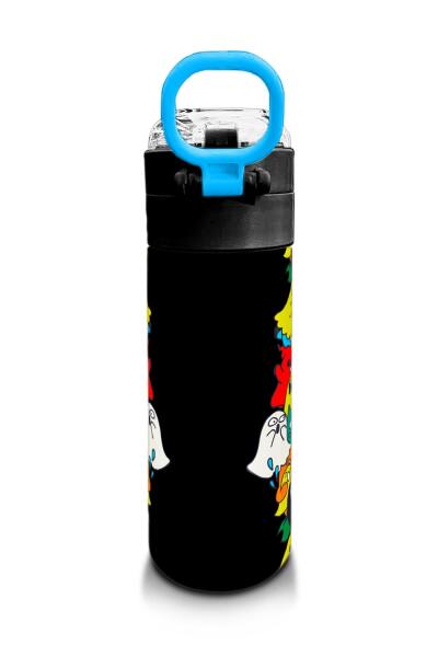 Coral High Kids Siyah Karikatür Çizgili Desenli Pipetli ve Direkt İçim Çelik Termos 500 ml 31990 - 3