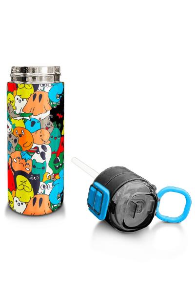 Coral High Kids Siyah Karikatür Çizgili Desenli Pipetli ve Direkt İçim Çelik Termos 500 ml 31990 - 4