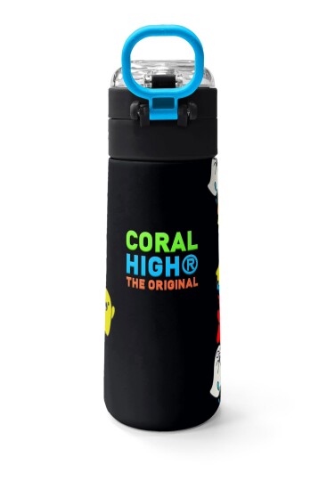 Coral High Kids Siyah Karikatür Çizgili Desenli Pipetli ve Direkt İçim Çelik Termos 500 ml 31990 - 5