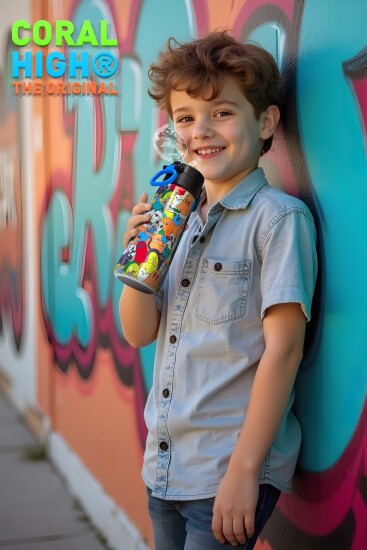 Coral High Kids Siyah Karikatür Çizgili Desenli Pipetli ve Direkt İçim Çelik Termos 500 ml 31990 - 2