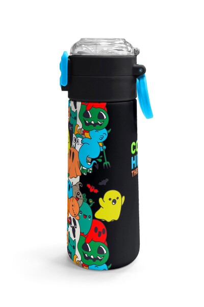 Coral High Kids Siyah Karikatür Çizgili Desenli Pipetli ve Direkt İçim Çelik Termos 500 ml 31990 - 4