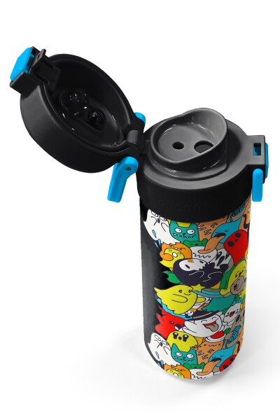 Coral High Kids Siyah Karikatür Çizgili Desenli Pipetli ve Direkt İçim Çelik Termos 500 ml 31990 - 4