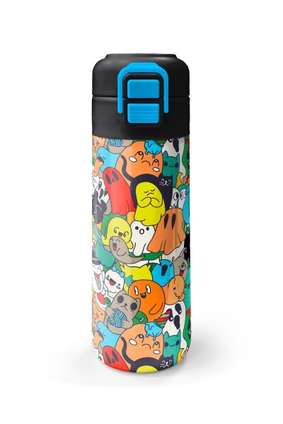 Coral High Kids Siyah Karikatür Çizgili Desenli Pipetli ve Direkt İçim Çelik Termos 500 ml 31990 - 5