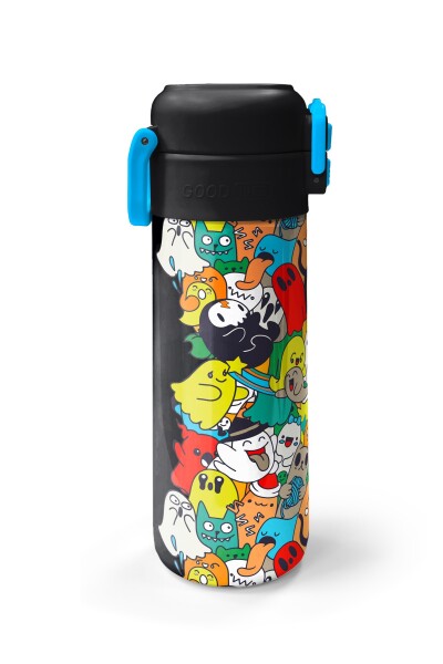 Coral High Kids Siyah Karikatür Çizgili Desenli Pipetli ve Direkt İçim Çelik Termos 500 ml 31990 - 6