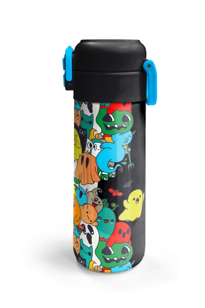 Coral High Kids Siyah Karikatür Çizgili Desenli Pipetli ve Direkt İçim Çelik Termos 500 ml 31990 - 7