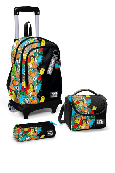Coral High Kids Siyah Karikatür Desenli 3’lü Okul Çanta Seti SET0123974 - 1
