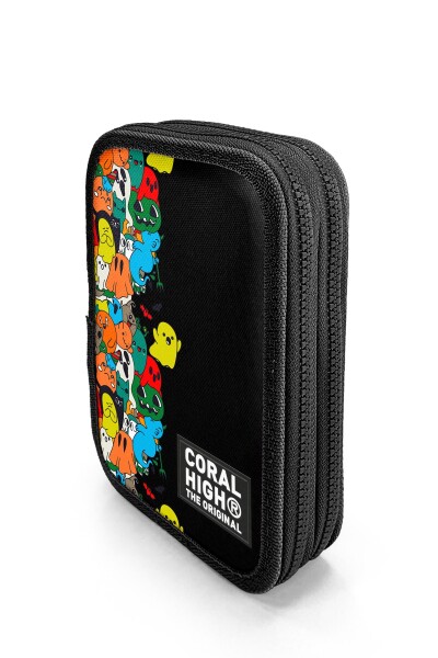Coral High Kids Siyah Karikatür Desenli Çift Katlı Kalem Çanta 11150 - 3