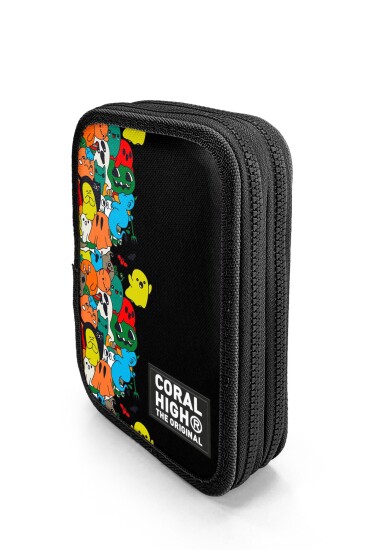 Coral High Kids Siyah Karikatür Desenli Çift Katlı Kalem Çanta 11150 - 3
