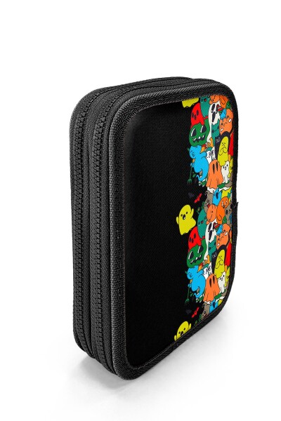 Coral High Kids Siyah Karikatür Desenli Çift Katlı Kalem Çanta 11150 - 4