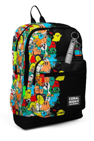 Coral High Kids Siyah Karikatür Desenli Dört Bölmeli Okul Sırt Çantası 23774 - 1