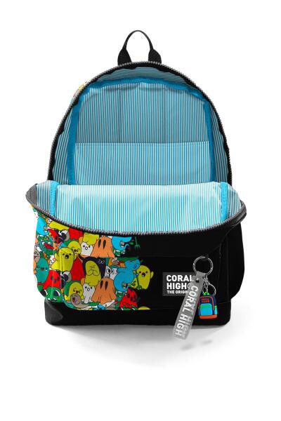 Coral High Kids Siyah Karikatür Desenli Dört Bölmeli Okul Sırt Çantası 23774 - 3