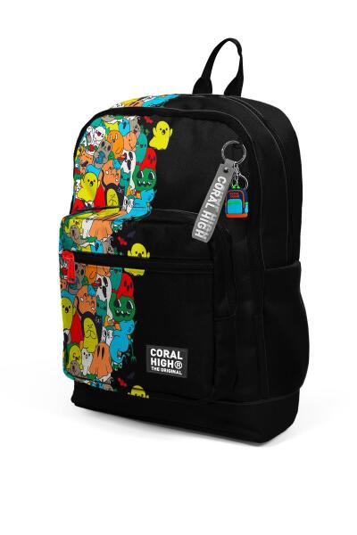 Coral High Kids Siyah Karikatür Desenli Dört Bölmeli Okul Sırt Çantası 23774 - 6