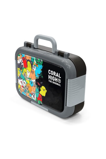Coral High Kids Siyah Karikatür Desenli Paslanmaz Çelik Beslenme Kabı 39282 - 4