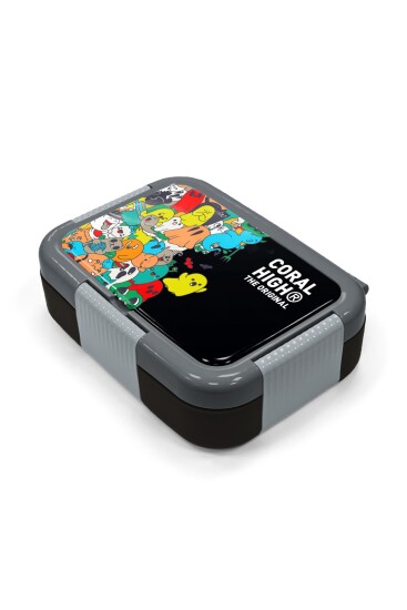 Coral High Kids Siyah Karikatür Desenli Paslanmaz Çelik Beslenme Kabı 39282 - 2