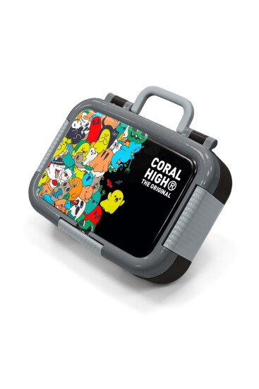 Coral High Kids Siyah Karikatür Desenli Paslanmaz Çelik Beslenme Kabı 39282 