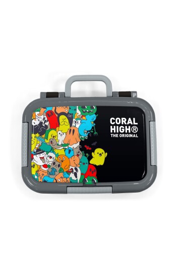 Coral High Kids Siyah Karikatür Desenli Paslanmaz Çelik Beslenme Kabı 39282 - 5