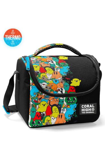 Coral High Kids Siyah Karikatür Desenli Thermo Beslenme Çantası 11790 - Coral High KIDS