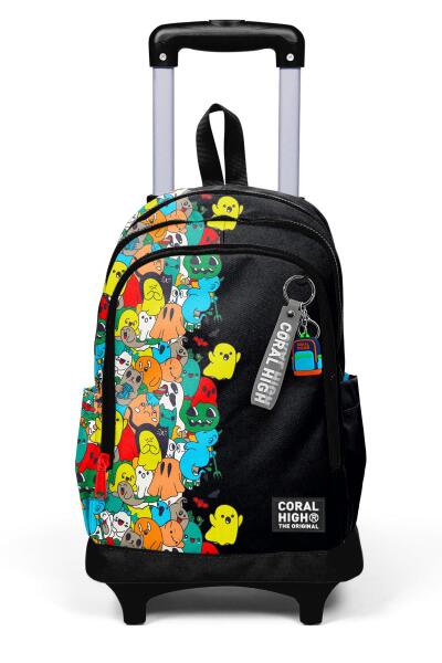 Coral High Kids Siyah Karikatür Desenli Üç Bölmeli Çekçekli Okul Sırt Çantası 23974 - 8