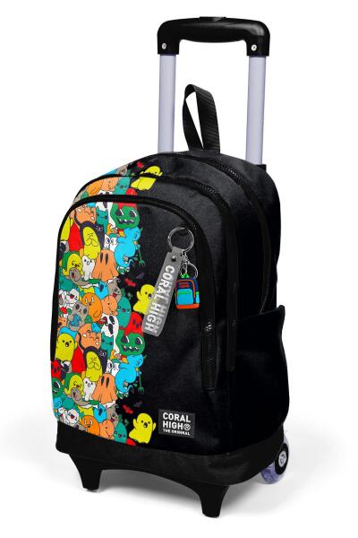 Coral High Kids Siyah Karikatür Desenli Üç Bölmeli Çekçekli Okul Sırt Çantası 23974 - 6