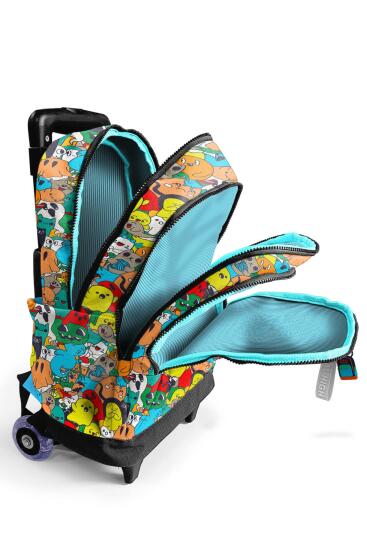 Coral High Kids Siyah Karikatür Desenli Üç Bölmeli Çekçekli Okul Sırt Çantası 23974 - 3