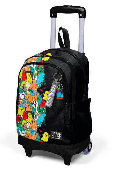 Coral High Kids Siyah Karikatür Desenli Üç Bölmeli Çekçekli Okul Sırt Çantası 23974 - 6