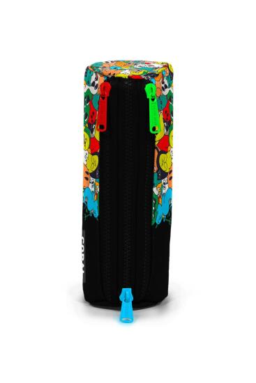 Coral High Kids Siyah Karikatür Desenli Üç Bölmeli Kalem Çantası 22090 - 2