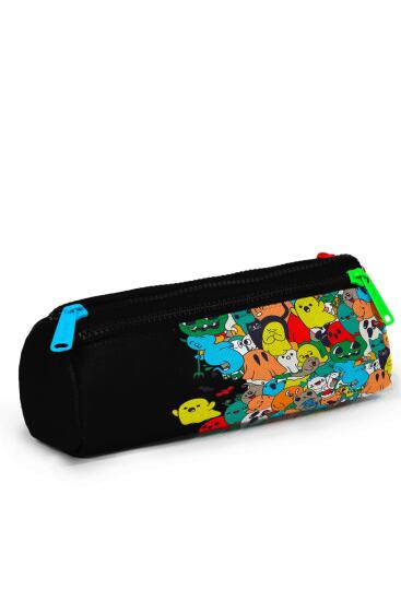 Coral High Kids Siyah Karikatür Desenli Üç Bölmeli Kalem Çantası 22090 - 3