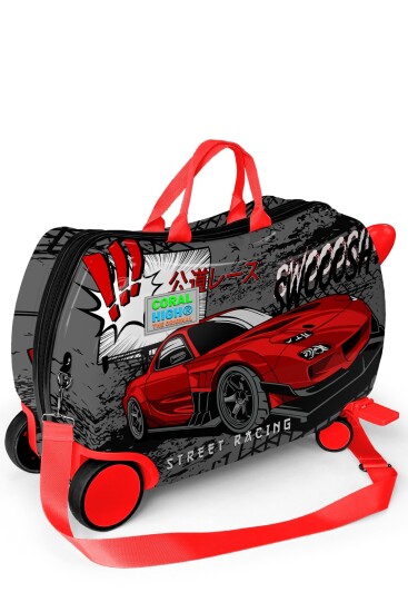 Coral High Kids Siyah Kırmızı Anime Araba Desenli Otur-Çek Çocuk Valizi 16368 - 3