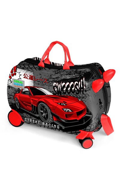 Coral High Kids Siyah Kırmızı Anime Araba Desenli Otur-Çek Çocuk Valizi 16368 - 1
