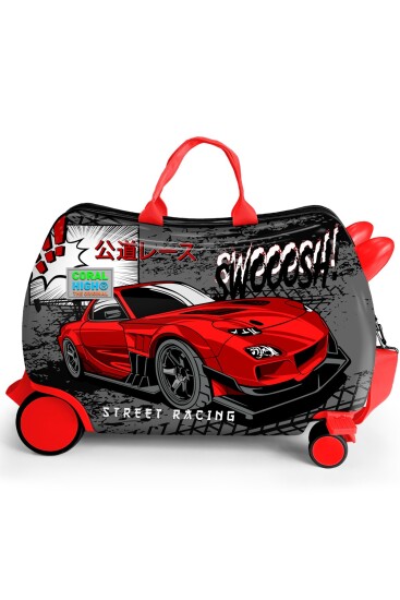Coral High Kids Siyah Kırmızı Anime Araba Desenli Otur-Çek Çocuk Valizi 16368 - 2