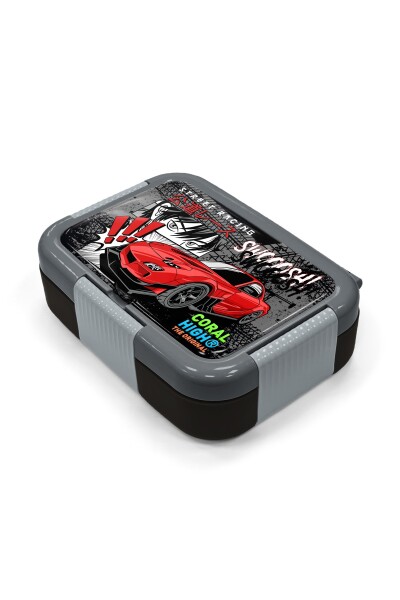 Coral High Kids Siyah Kırmızı Anime Araba Desenli Paslanmaz Çelik Beslenme Kabı 39255 - 2