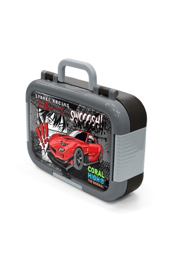 Coral High Kids Siyah Kırmızı Anime Araba Desenli Paslanmaz Çelik Beslenme Kabı 39255 - 4