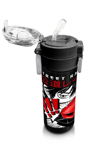 Coral High Kids Siyah Kırmızı Anime Araba Desenli Pipetli ve Direkt İçim Çelik Termos 500 ml 31948 - 5