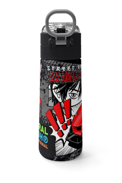 Coral High Kids Siyah Kırmızı Anime Araba Desenli Pipetli ve Direkt İçim Çelik Termos 500 ml 31948 - 4