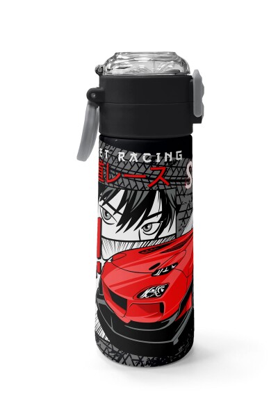 Coral High Kids Siyah Kırmızı Anime Araba Desenli Pipetli ve Direkt İçim Çelik Termos 500 ml 31948 - 2