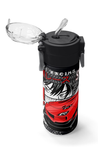 Coral High Kids Siyah Kırmızı Anime Araba Desenli Pipetli ve Direkt İçim Çelik Termos 500 ml 31948 - 5