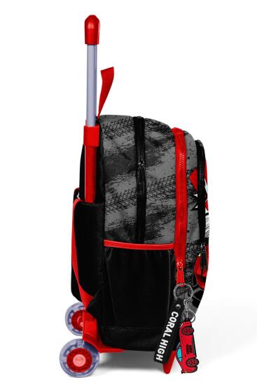 Coral High Kids Siyah Kırmızı Anime Araba Desenli Üç Bölmeli Çekçekli Okul Sırt Çantası 23947 - 8