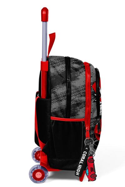 Coral High Kids Siyah Kırmızı Anime Araba Desenli Üç Bölmeli Çekçekli Okul Sırt Çantası 23947 - 8