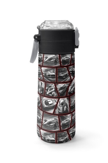 Coral High Kids Siyah Kırmızı Araba Desenli Pipetli ve Direkt İçim Çelik Termos 500 ml 31867 - 2