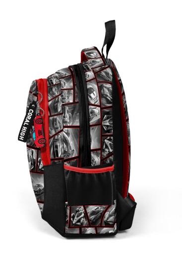 Coral High Kids Siyah Kırmızı Araba Desenli Üç Bölmeli Okul Sırt Çantası 14429 - 7
